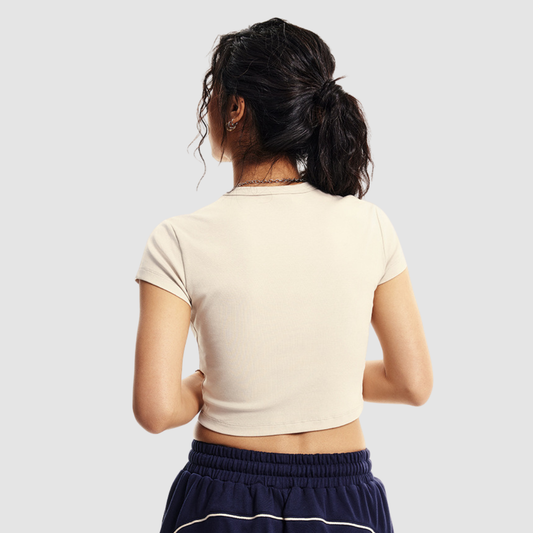 Wholesale Cropped Cotton-Spandex Tee – Vintage Streetwear Short Sleeve