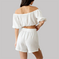 Wholesale Women's Off-Shoulder Shorts Set – Ruched Waist Two-Piece Casual Vacation Outfit