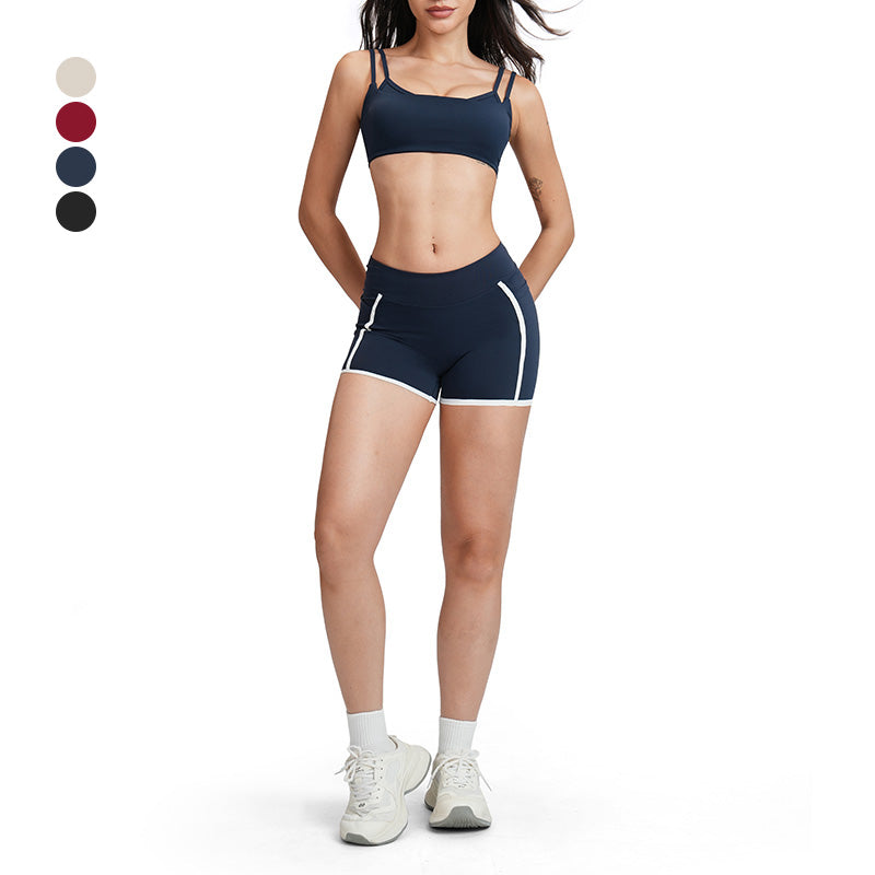 Lifting bra + high-waisted contrasting shorts 2-piece set