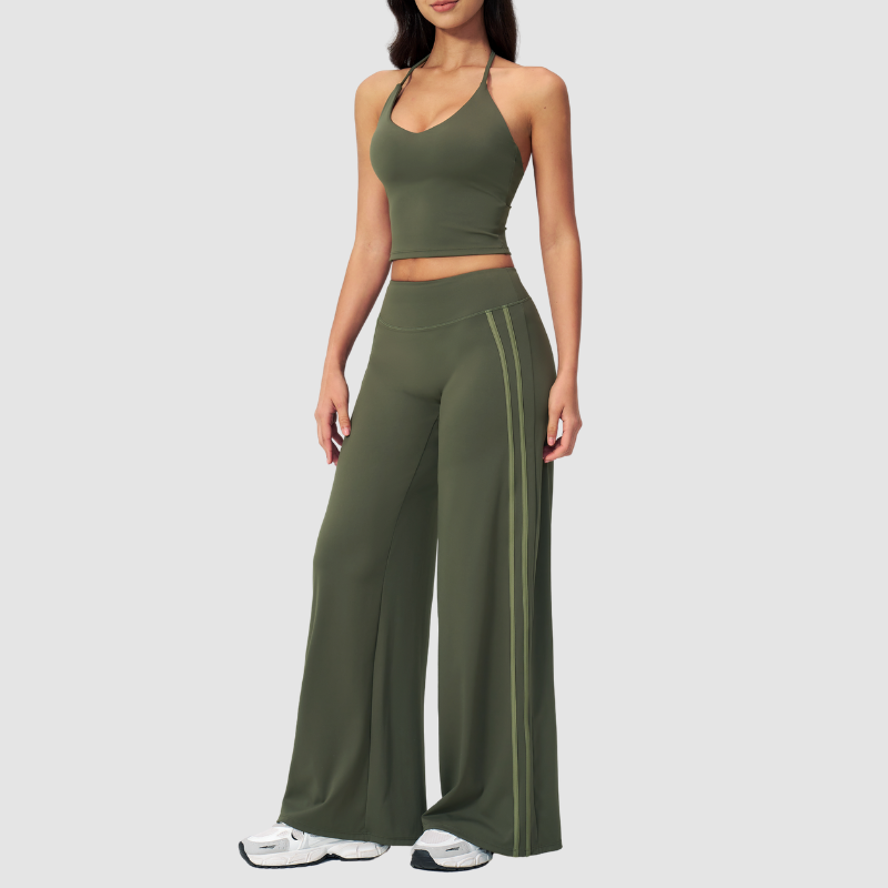 Wholesale Breathable Y-Back Tank Top & Fold-up Flare Pants Set