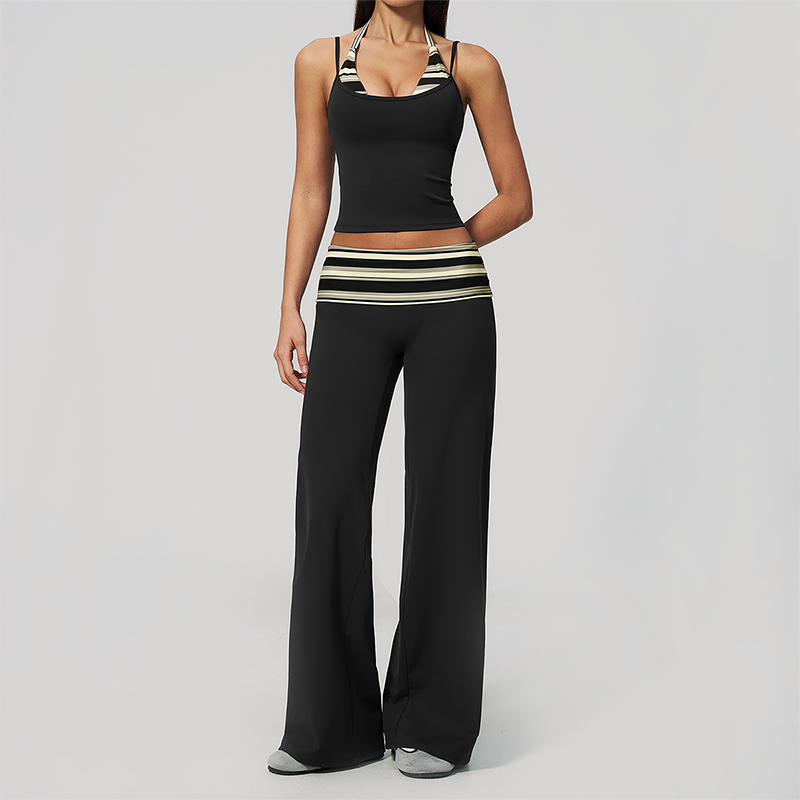 Wholesale Women's Polka Dot & Stripe Yoga Set Tank Top & Wide-Leg Pants w/ Chest Pad
