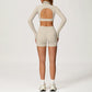 High-Neck Cropped Long Sleeve + Butt-Lifting Shorts 2-Piece Set
