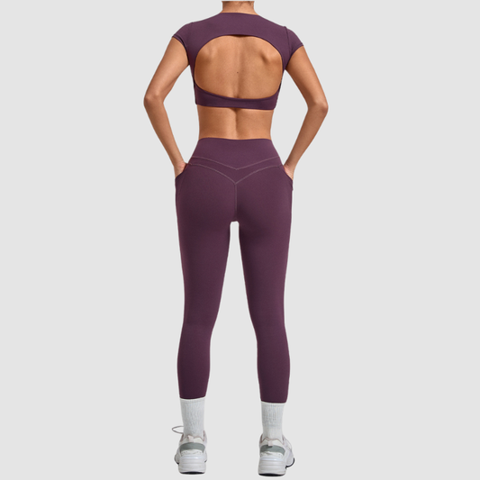 Wholesale Women's Naked-Feel Short Sleeve Crop Top + High-Waist Leggings Set – Moisture-Wicking Yoga Fitness Activewear