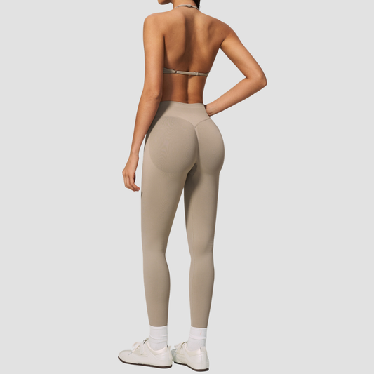Wholesale Women's Seamless Yoga Set: Strappy Sports Bra & Leggings – High-Stretch w/ Chest Pad