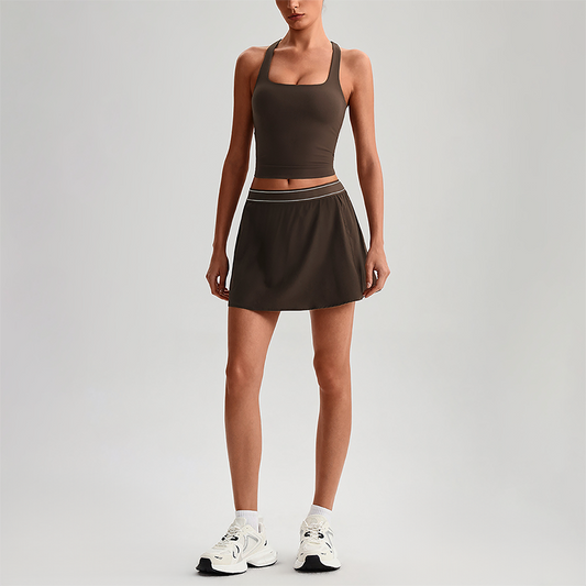 Wholesale Sleeveless Sports Top & Pleated Tennis Skirt Set – Quick-Dry Athletic 2-Piece with Built-In Shorts