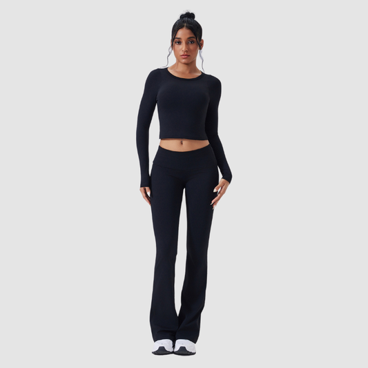 Wholesale back-cut yoga top + flared | Wonderxfans bulk activewear