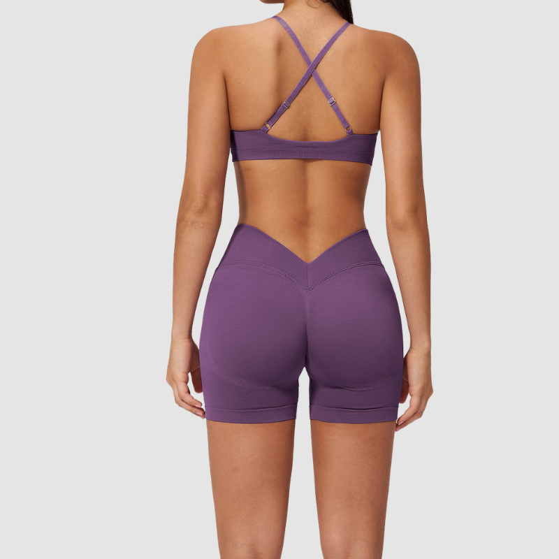 Wholesale Seamless Cross-Back Sports Bra & High-Waist Biker Shorts Set – Quick-Dry Yoga 2-Piece