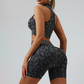Women's Leopard Print Zipper Tank Top+Hip High Shorts 2-Piece Set