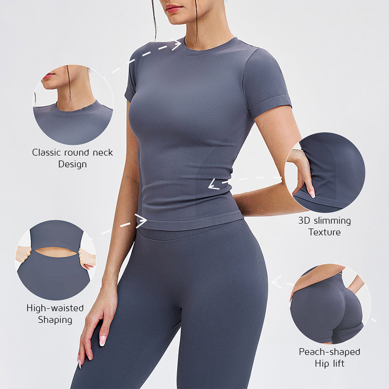 Wholesale solid color round-neck T-shirt + leggings