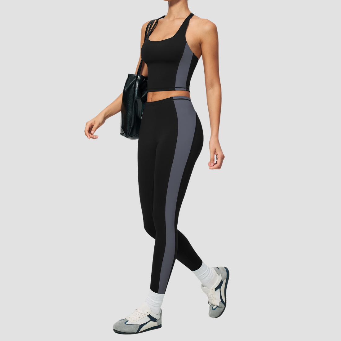 Wholesale Women's Colorblock Bare-Feel Yoga Set Tank Top & Leggings w/ Chest Pad