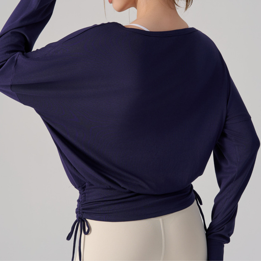Wholesale V-Neck Batwing Sleeve Yoga Cover-up – Loose Drawstring T-Shirt