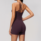 Wholesale Women's Cross-Back High Waist Yoga Set Sports Bra & Shorts with Chest Pad