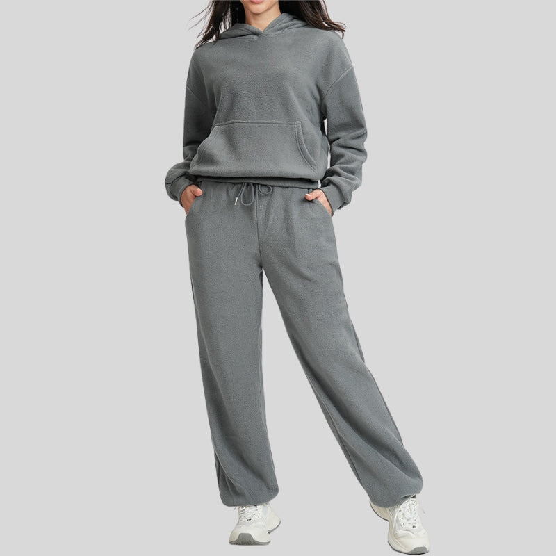 Double-sided fleece loose-fitting sweatshirt and pants set