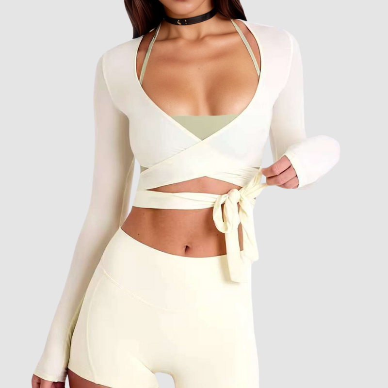 Wholesale Cross Deep V Neck Cropped Yoga Top