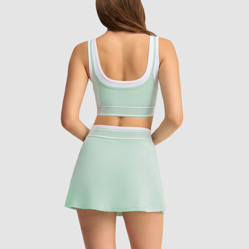 Wholesale Women's Contrast Stripe Halter Bra & Tennis Skirt Set – Sporty Two-Piece