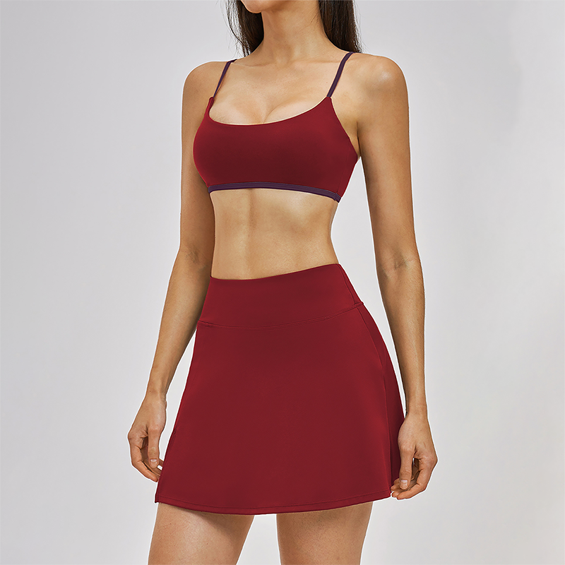 Naked and beautiful back bra+anti glass two-piece tennis skirt 2-piece set