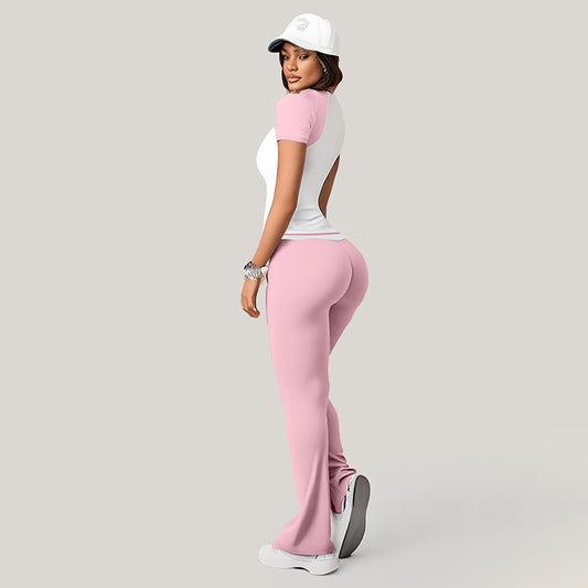 Pantalones de pierna de la pierna abalanzada + de manga corta + Set de 3 piezas contrastante de manga corta + banda de 3 piezas