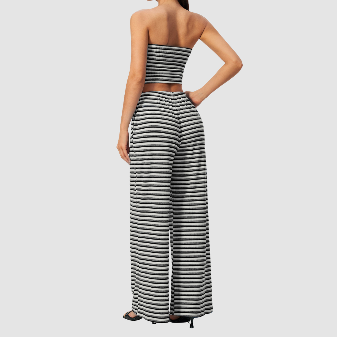 Wholesale Women's Stripe Tank Top & High-Waist Tummy Control Wide-Leg Pants