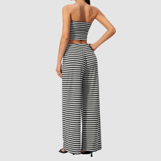 Wholesale Women's Stripe Tank Top & High-Waist Tummy Control Wide-Leg Pants