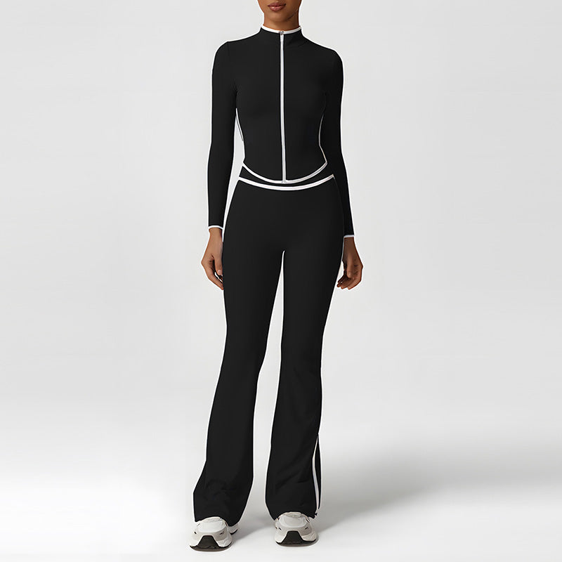 Quick-Drying Stand-Collar Jacket + High-Waisted Flared Pants 2-Piece Set