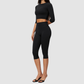 Wholesale Women's 3/4 Sleeve Crop Top & High-waisted Mid-Length Leggings Set