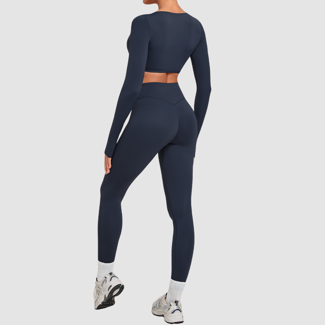 Wholesale Women's Activewear Cropped Long-Sleeve Top & High-Waist Leggings Yoga Set
