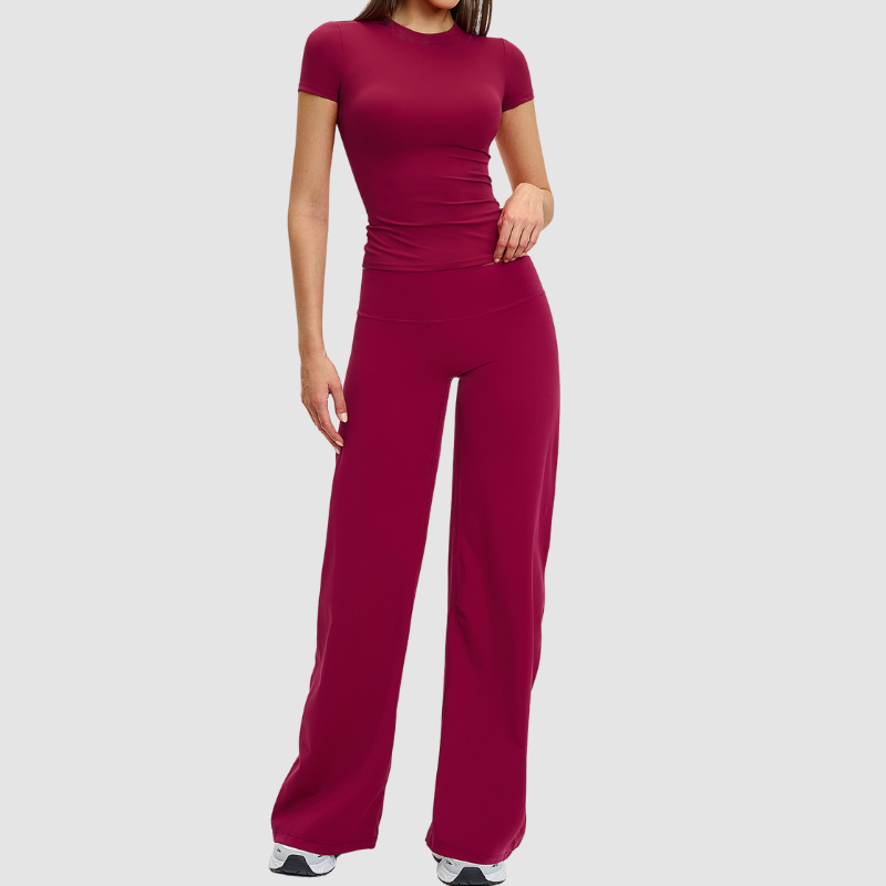 Wholesale fitted short-sleeved top + loose wide-leg pants