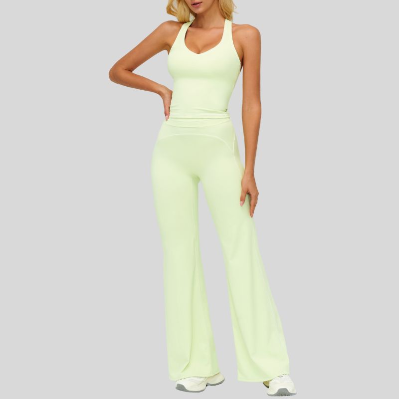 Contrasting racerback tank top+ High-waisted wide-leg pants 2-piece set