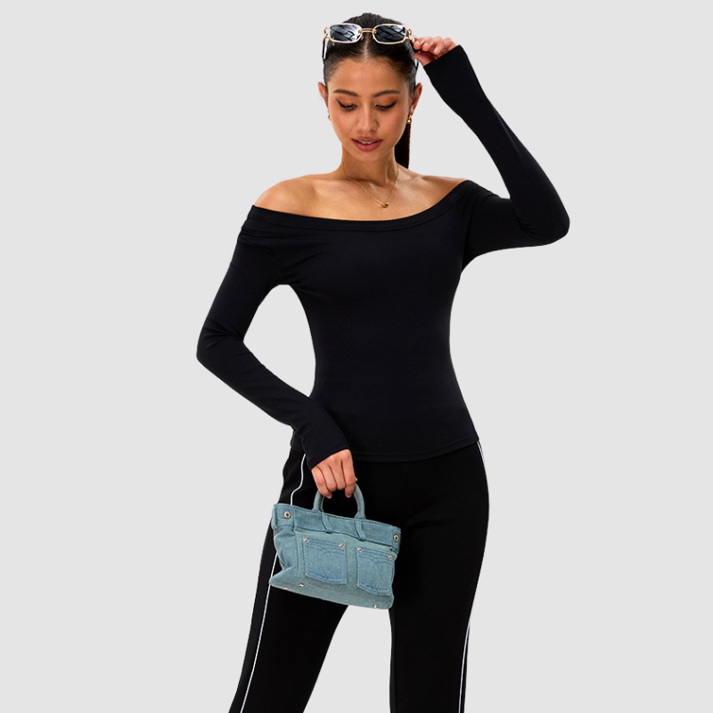 Wholesale Off-Shoulder Long-Sleeve Yoga Top