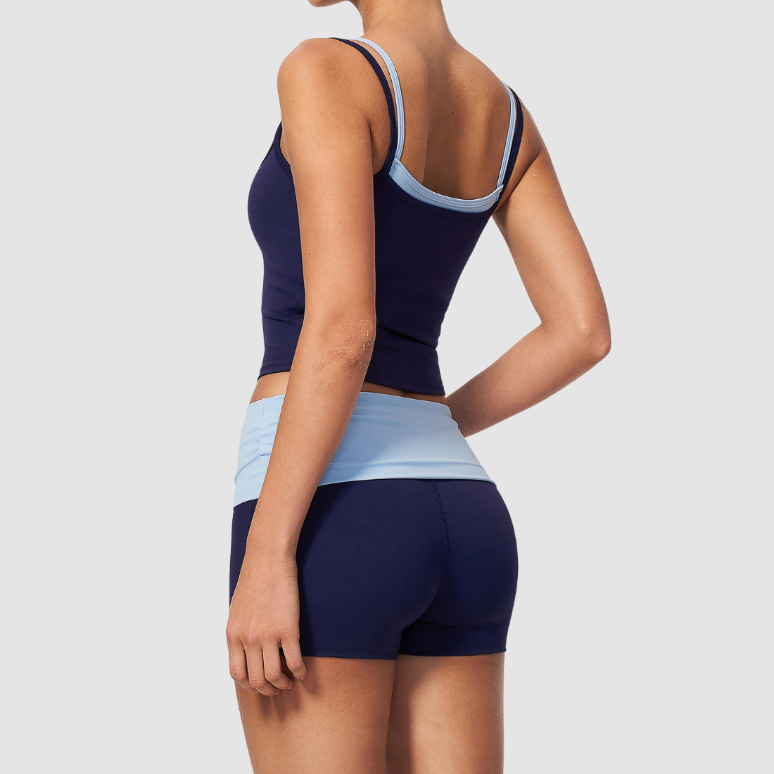 Wholesale Contrast Color Faux Two-Piece Yoga Set – Tummy Control Fitness Outfit