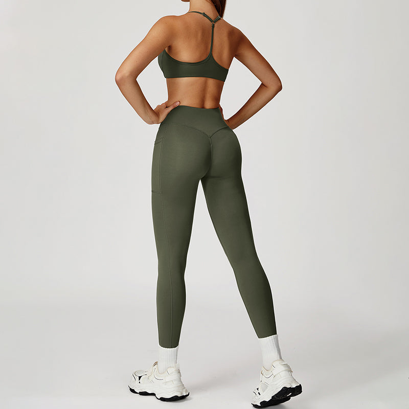 Thin Straps Bra + V-Shaped Waistline Leggings 2-Piece Set