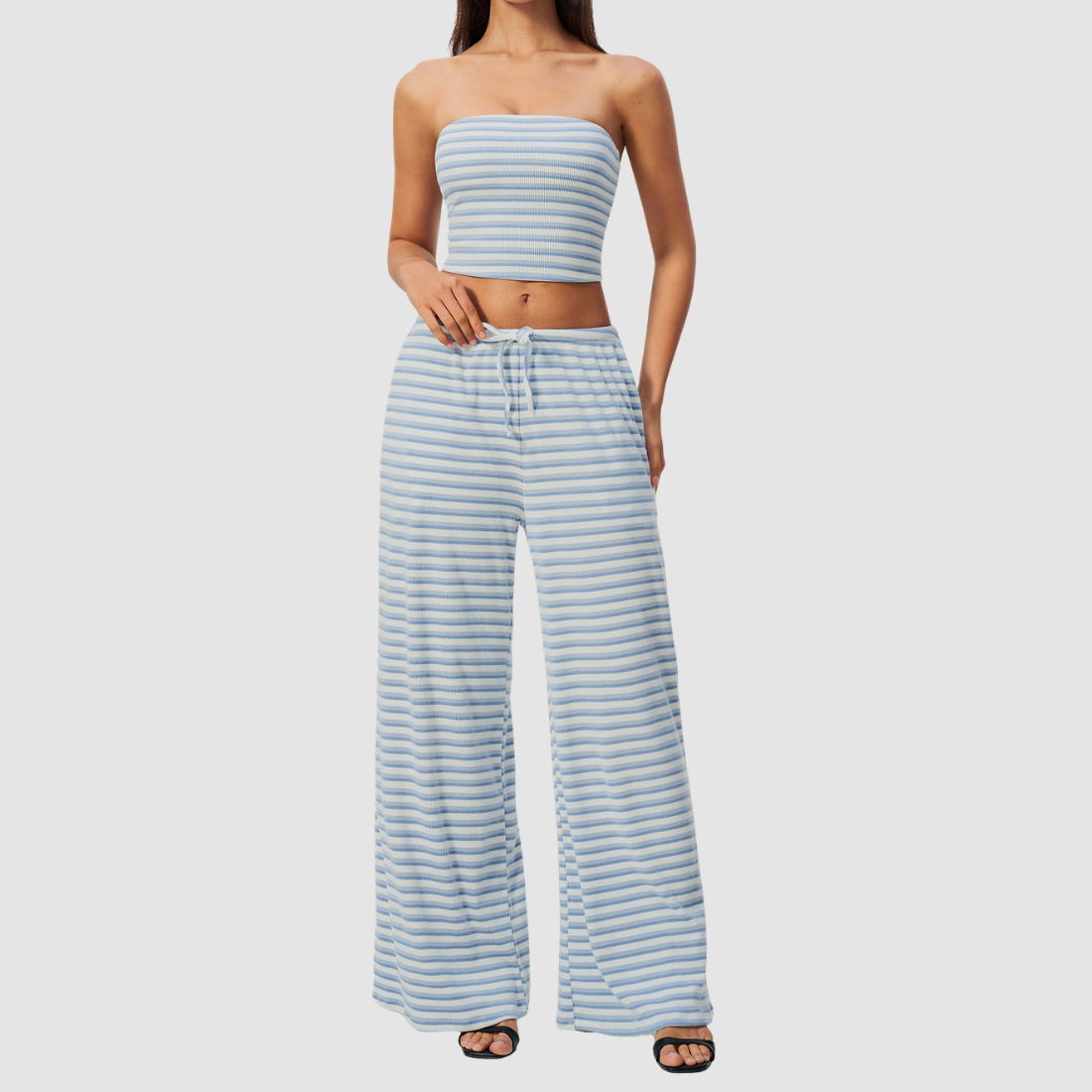 Wholesale Women's Stripe Tank Top & High-Waist Tummy Control Wide-Leg Pants