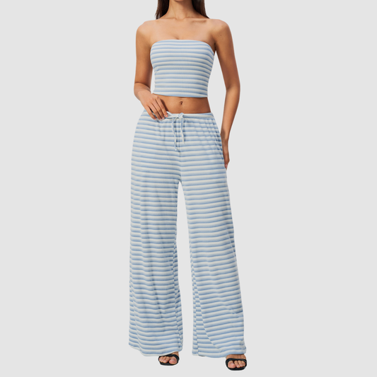 Wholesale Women's Stripe Tank Top & High-Waist Tummy Control Wide-Leg Pants