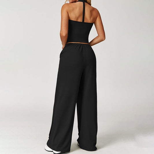 Halter sleeveless top And loose Straight Leg pants 2 pieces set