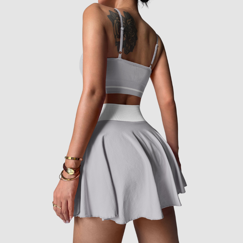 Wholesale contrasting color sports bra + patchwork skirt