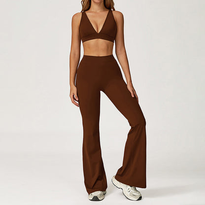 Triangle Cup Sports Bra + Flared Leg Pants 2-Piece Set