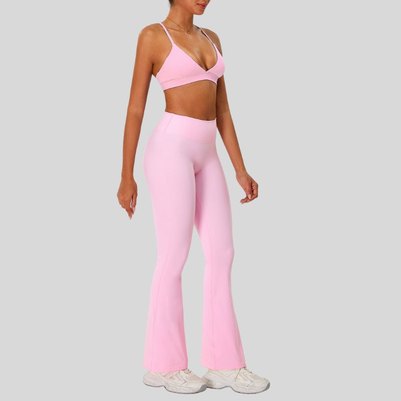 Strap sports bra+High-waisted flared pants 2-piece set