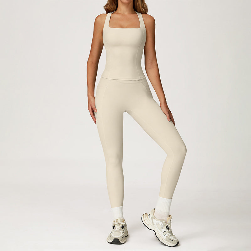 THIN STRAPS TANK TOP + HIGH-WAISTED LEGGINGS 2-PIECE SET