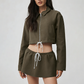 Wholesale Cotton-Blend Drawstring Zip Jacket & Mini Skirt Set – 2-Piece Casual Sports Matching Set