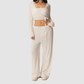 Wholesale Women's 3-Piece Yoga Lounge Set – Padded Cami, Cardigan & Wide-Leg Pants