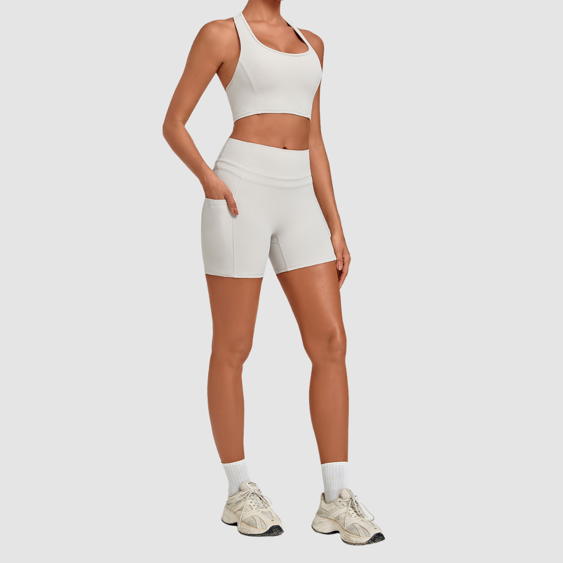 Wholesale Women’s Racerback Sports Bra & High-Waist Biker Shorts Yoga Set