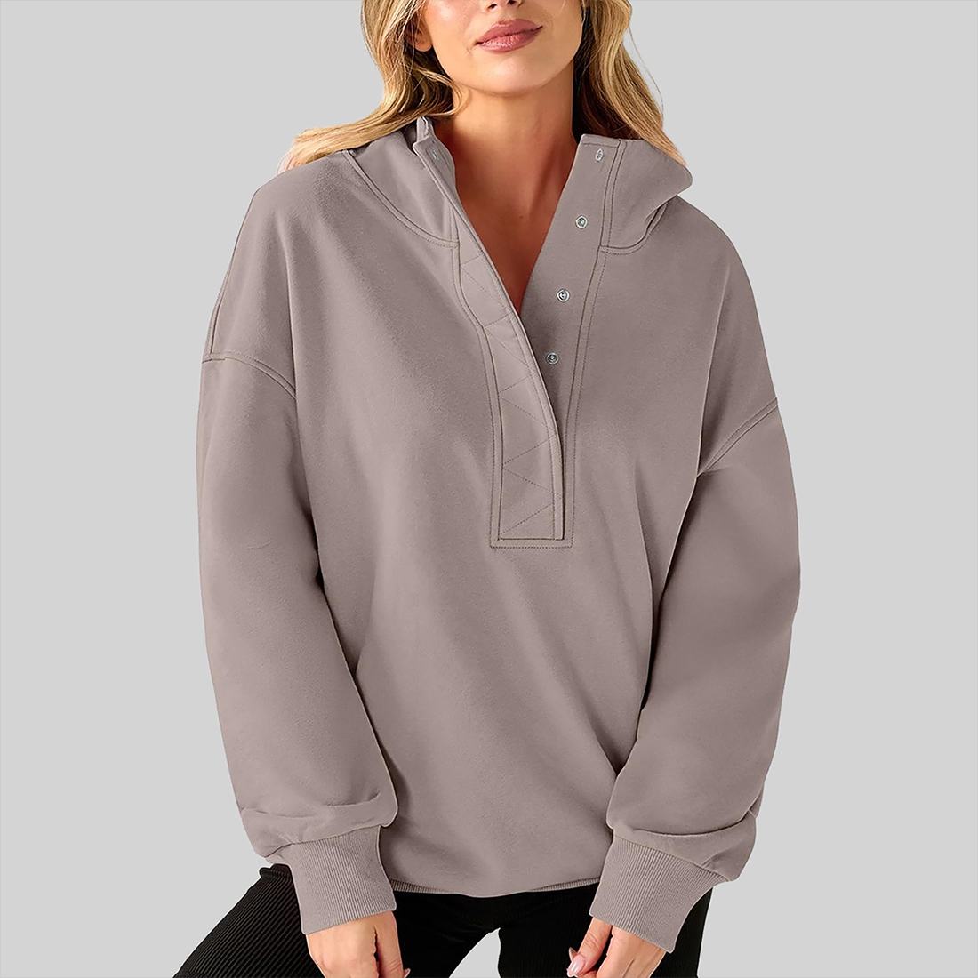 Wholesale Half-Button Hooded Sweatshirt – Loose Casual Long Sleeve Hoodie