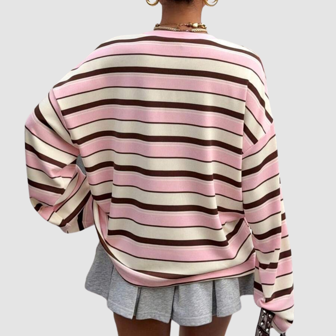 Wholesale Women's Striped  Loose Colorblock Long Sleeve Round-Neck Sweatshirt