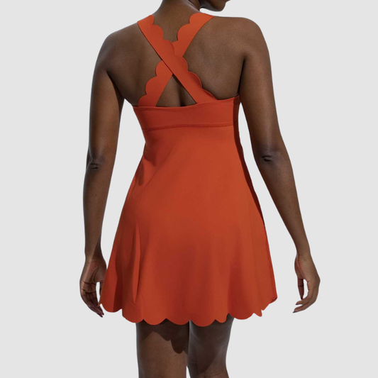 Wholesale Naked-Feel Cross-Back Tennis Dress with Built-In Safety Shorts – Sculpting Athletic Dress