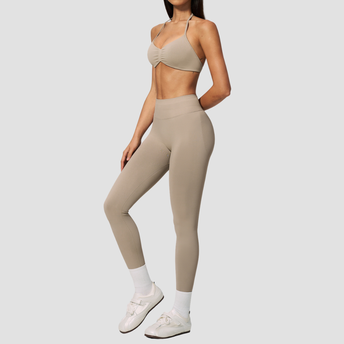 Wholesale Women's Seamless Yoga Set: Strappy Sports Bra & Leggings – High-Stretch w/ Chest Pad