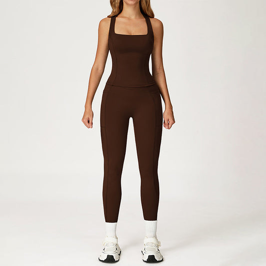 THIN STRAPS TANK TOP + HIGH-WAISTED LEGGINGS 2-PIECE SET