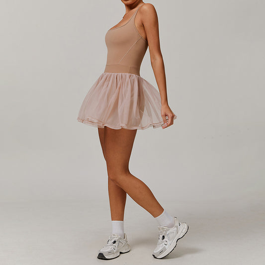 Fake two-piece mesh Golf And Tennis Dress