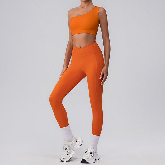 Wave Fitness one shoulder Sports Bra + High-Waist leggings 2-Piece Set