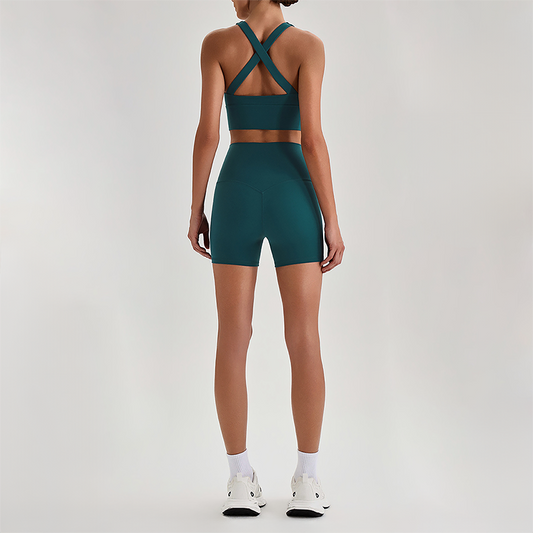 Wholesale Cross-Back Sports Bra & High-Waist Biker Shorts Set – Naked-Feel Quick-Dry Yoga 2-Piece