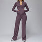 Zippered quick-drying sports jacket+High-waisted wide-leg sweatpants 2-piece set